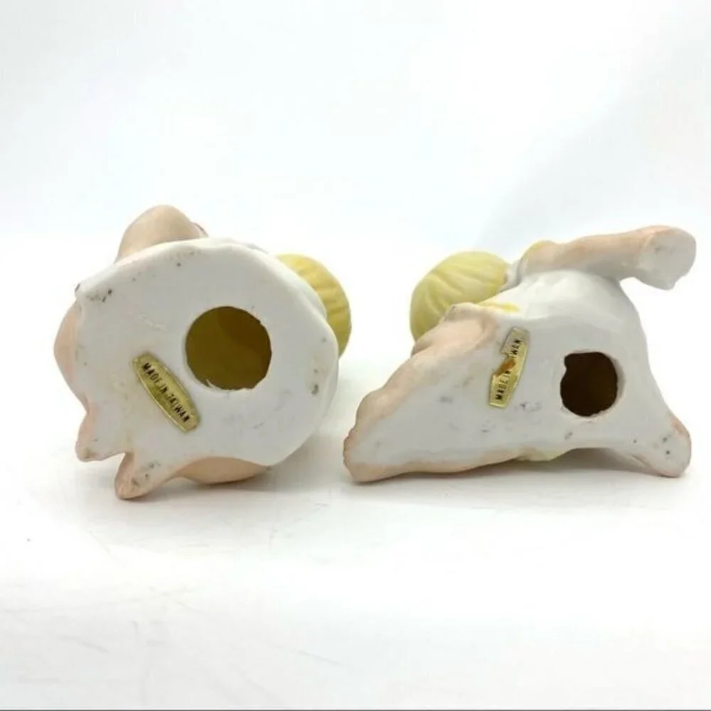 Vintage Porcelain Bisque Piano Baby Dolls Figurine Set Of 2